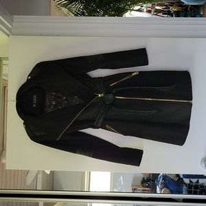 Guess women's wool blend winter coat size M, black/ gold, faux leather detail